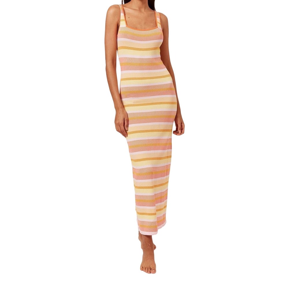 Solid & Striped Ribbed Knit Maxi Dress Sz S Multi Orange Stripe Reversible